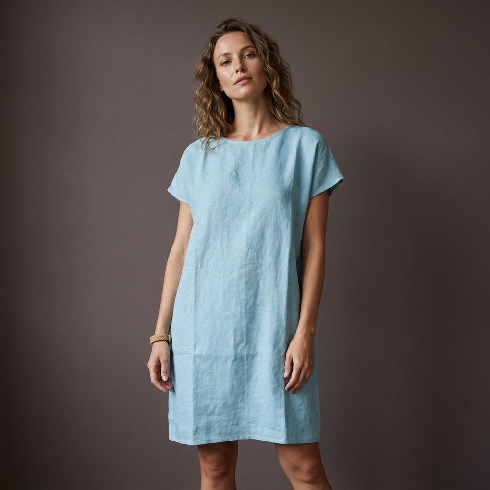 NWT FILOSOFIA Womens Linen Tunic Dress S Baby Blue  Coastal Grandma Lagenlook